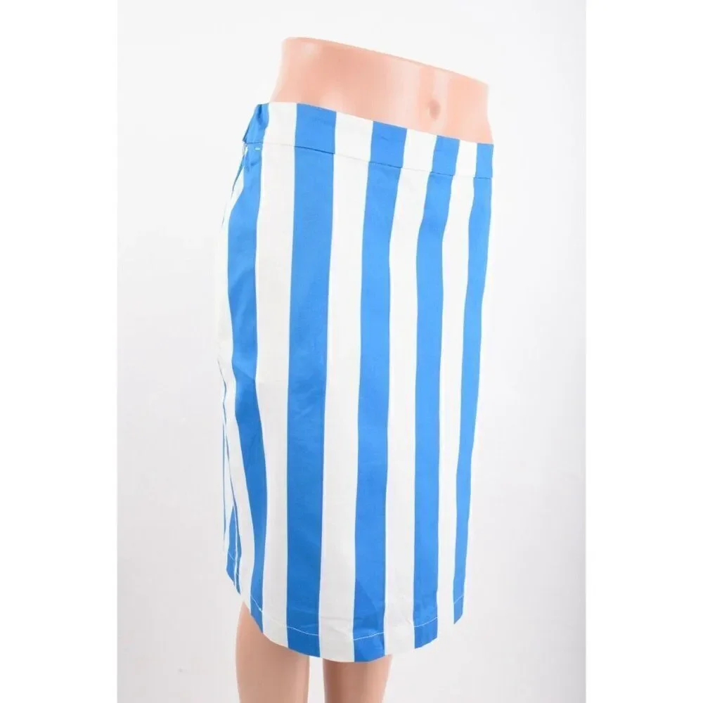 Boden Womens Danby Pull On Skirt UK 12L US 8L 8 Tall Blue White Striped NWT